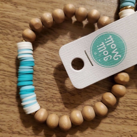 Jolli Molli Bracelet Beaded Turquoise White Brown Gold Stretch Jewelry - Picture 4 of 6